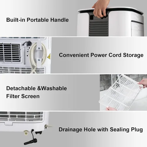 Miniatura 6 de PETSITE Aire acondicionado portátil 9000 BTU, unidad de refrigeración de CA 3 en 1 con enfriador de aire, ventilador y deshumidificador, pantalla
