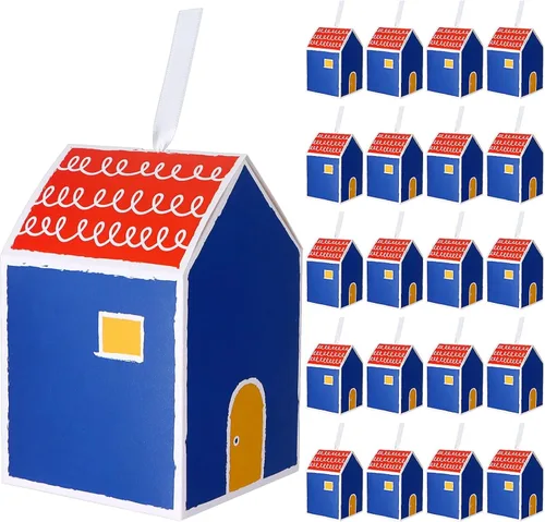 Haomian 20 cajas de regalo con forma de casa, cajas de casa para golosinas, soportes para dulces para postres, soportes de galletas elegantes para