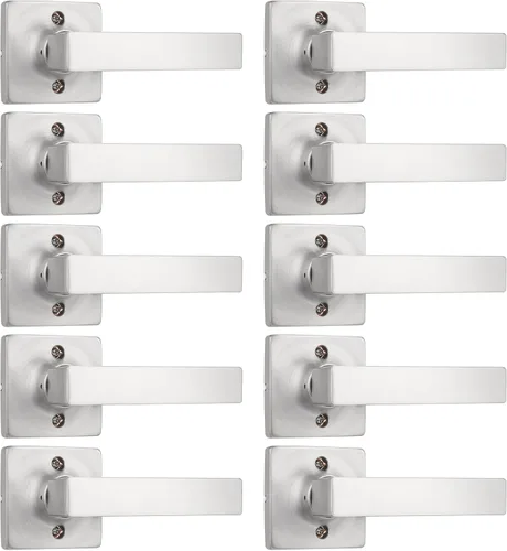 Miniatura 18 de GOBEKOR Paquete de 1 palanca de paso, manijas de puerta rectas de níquel satinado para cerradura de puerta de armario, manija cuadrada de puerta