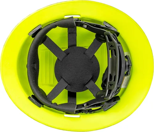 Miniatura 8 de Casco de construcción OSHA de ala completa con diseño de tatuaje/calavera, acabado mate, con suspensión de 6 puntos Three Wise Skulls Hi-Vis