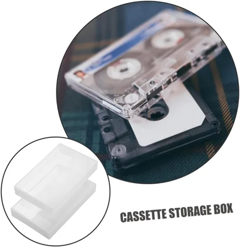 Miniatura 8 de Caja de almacenamiento de cinta de casete vintage, soporte de plástico transparente para casetes de música, joyería y organización de cristal