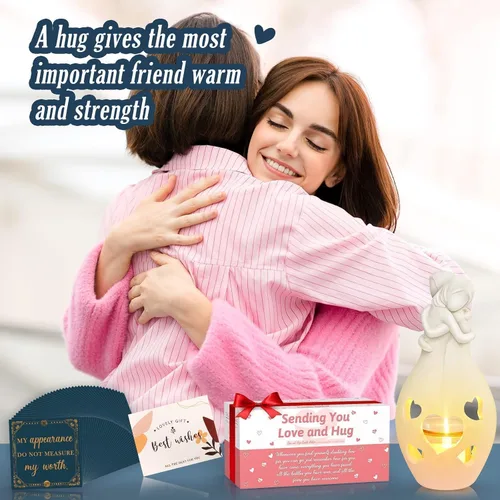 Miniatura 2 de Regalos de cumpleaños para hermanas, estatua de abrazo blanco, portavelas de abrazo con 50 tarjetas de afirmación diarias, regalo motivacional