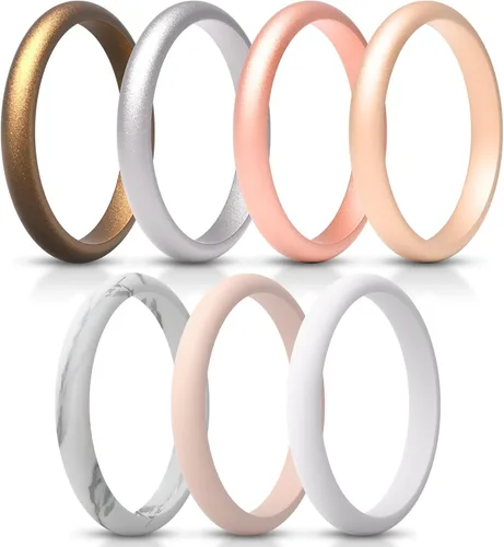 ThunderFit - Realzadores de anillos de silicona delgados y apilables para mujer, alianzas de boda de silicona, 2.5 mm de ancho y 2 mm de grosor,