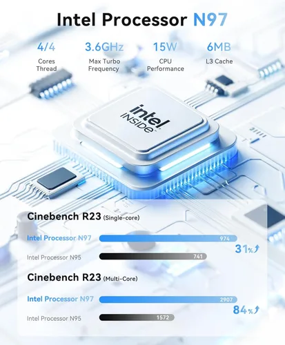 Miniatura 2 de ACEMAGIC Mini PC V1, 12ª generación Alder Lake-N N97 (Beat N150/N100/N95, hasta 3.6 GHz), 16 GB DDR4 RAM 512 GB SSD Mini computadora, compatible