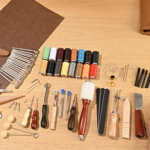 Miniatura 8 de VEVOR Kit de herramientas de trabajo de cuero, 92 piezas con bolsa de almacenamiento de cuero portátil, herramientas de lijado de estampación