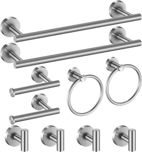 Juego de accesorios de baño de níquel cepillado, juego de toallero de 24 pulgadas, juego de 10 accesorios de baño, incluye 2 paquetes de toallero de