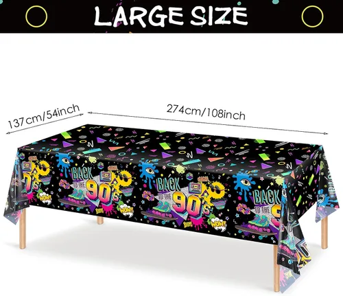 Miniatura 2 de Tegeme 3 manteles de plástico para mesa de fiesta de los años 90, mantel de fiesta de cumpleaños de los años 90, suministros de hip hop de los 90
