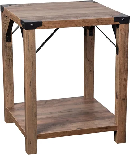 Miniatura 9 de Flash Furniture Wyatt - Mesa auxiliar moderna de 2 niveles, marco de madera de ingeniería gris lavado, soportes laterales entrecruzados de metal