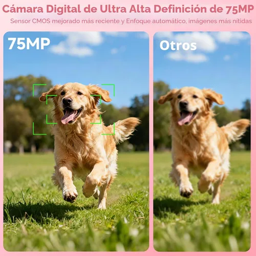 Miniatura 3 de Cámara digital 5K para fotografía, cámara de vlogging WiFi UHD de 75 megapíxeles para YouTube, cámara compacta con pantalla abatible de 3" 180°, Rosa