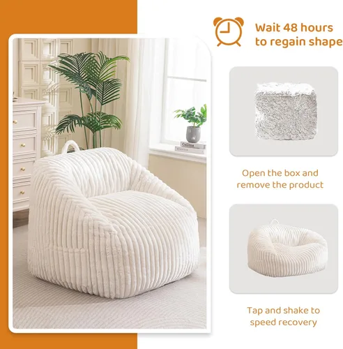 Miniatura 7 de BYBYME Silla Puf Gigante para Adultos y Niños, Puf Grande Cómodo y Acogedor, Sofá de Piso para Adolescentes, Sala de Estar, Juegos, Lectura, Beige