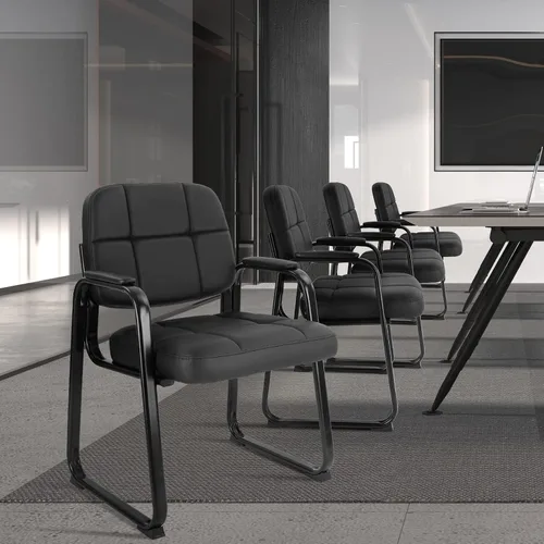 Miniatura 7 de CLATINA Silla de recepción clásica con reposabrazos acolchados y base de trineo, silla ergonómica para invitados para oficina, conferencias, sala