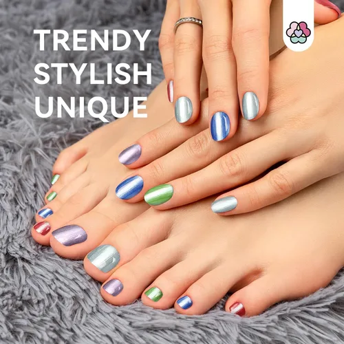 Miniatura 2 de SAVILAND Esmalte de uñas metálico con base y capa superior: Juego de esmalte de uñas cromado de 12+2 colores, con brillo espejo, holográfico, Cromo