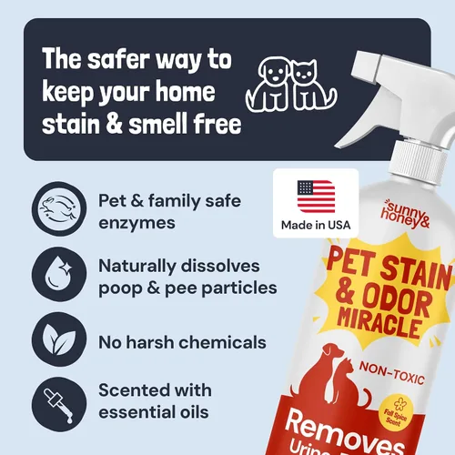 Miniatura 5 de Sunny & Honey Removedor de manchas y olores de mascotas, limpiador enzimático para orina de perro y excremento en alfombras y muebles, spray