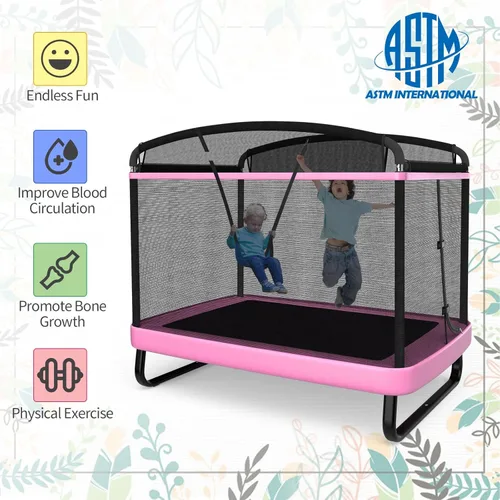 Miniatura 5 de Giantex Trampolín de 6 pies para niños con columpio, trampolines para niños pequeños con red de seguridad, aprobado por ASTM, mini trampolín Rosa