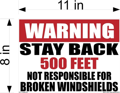 Miniatura 2 de OSHA Warning Stay Back 100 200 300 500 Not Responsible for Broken Windshields Black Red Rectángulo Etiqueta Adhesiva Calcomanía