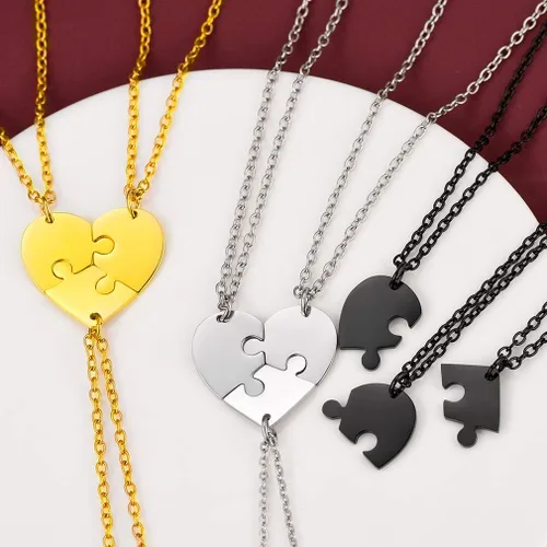 Miniatura 8 de FaithHeart BFF - Collar de costura de rompecabezas, 2345678 piezas, de acero inoxidable, con nombre personalizado, colgantes de corazón, joyería