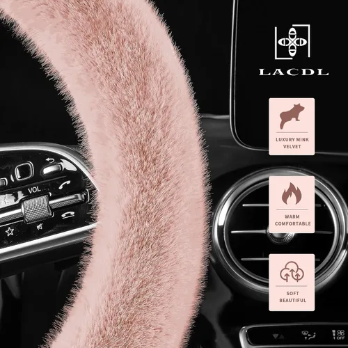 Miniatura 3 de LACDL Fundas mullidas de invierno para volante de automóvil, para mujer, cálida y bonita funda para volante de automóvil para sedán, SUV, súper Negro