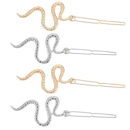 Miniatura 2 de Pinzas para el pelo de serpiente, 4 piezas, horquilla de serpiente, clips de boda, joyería de metal dorado, patrón geométrico, pasadores, aleación