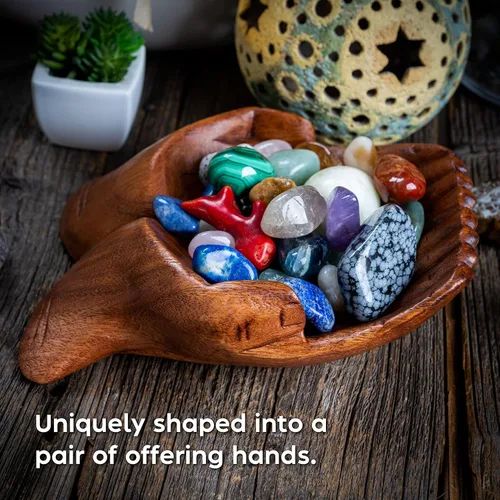 Miniatura 5 de Cuenco de manos talladas, soporte de cristal para piedras, soporte para colección de rocas, bandeja de almacenamiento de exhibición, cuenco de manos
