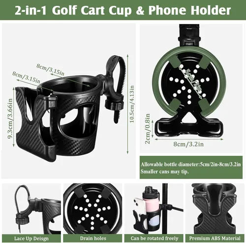 Miniatura 2 de Wonderjune 1 soporte para tazas de carrito con soporte para teléfono, accesorios ajustables 2 en 1 para reposabrazos de asiento delantero y trasero