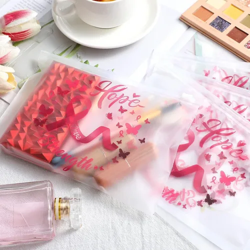 Miniatura 3 de 60 bolsas de maquillaje para concientización sobre el cáncer de mama, bolsas de cosméticos de cinta rosa, regalos para mujeres y niñas, bolsa