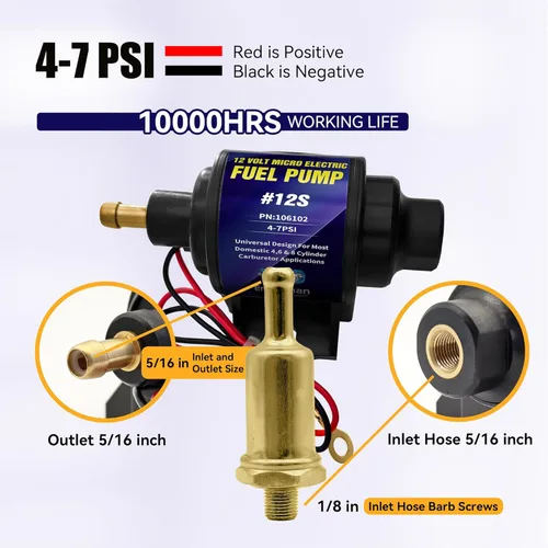 Miniatura 3 de Bomba de combustible micro eléctrica ENGINEMAN Universal para gasolina, entrada y salida de 5/16 pulgadas, 12V, 1-2A, 35GPH, 4-7 P.S.I. de presión