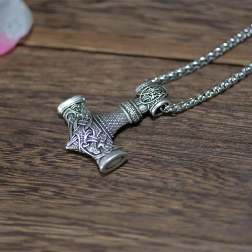 Miniatura 4 de Collar de martillo de Thor vikingo nórdico Mjolnir para hombre, joyería de talismán