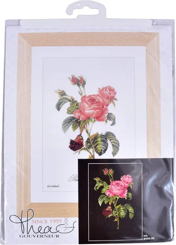 Miniatura 5 de Thea Gouverneur - Kit de punto de cruz con conteo - Rosa Redouté - Aida Black - 18 unidades - Kit de bordado para adultos - Hilos de bordado DMC