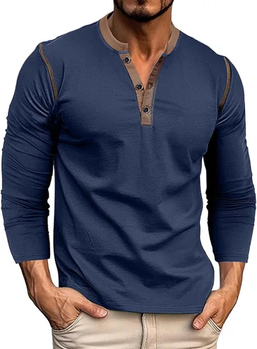 Miniatura 11 de Henley Shirt for Men, Long Sleeve Casual Button Placket, Classic Lightweight Cotton Pullover Basic Tee Tops
