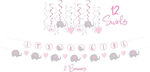 Miniatura 6 de Kit de suministros de fiesta de baby shower de elefante para 30 invitados: platos, vasos, servilletas, mantel de mesa, globos, linternas, remolinos