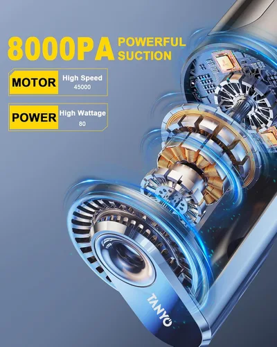 Miniatura 8 de TANYO Aspiradora de mano inalámbrica para automóvil, aspiradora portátil con succión de alta potencia, aspiradora de mano recargable, mini mano