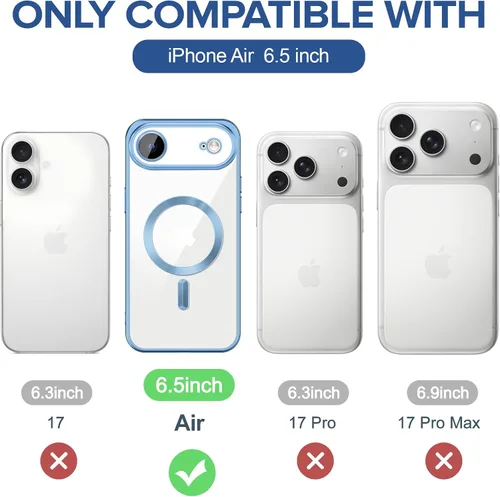 Miniatura 7 de Hython Funda magnética transparente para iPhone Air con protector de lente de cámara [compatible con MagSafe] con borde chapado de lujo, funda