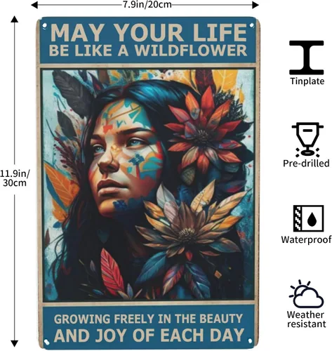 Miniatura 3 de Arte de pared de metal bohemio para jardín, decoración hippie con humor retro y diseño nativo americano, ideas divertidas para baño y regalo, 8 x 12