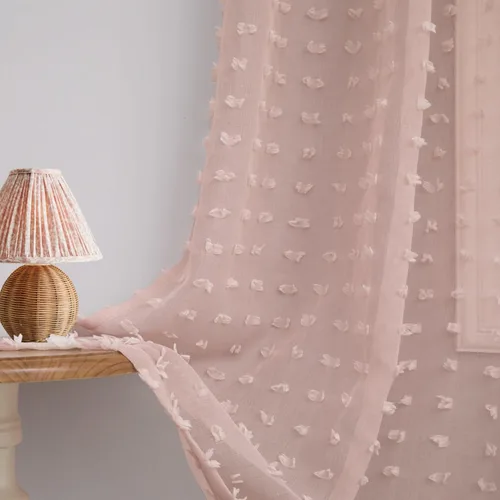 Miniatura 13 de Cortinas Beige Semitransparentes de 63 Pulgadas de Largo para Dormitorio, Sala de Estar, Guardería Infantil, Ventana con Diseño de Pompón