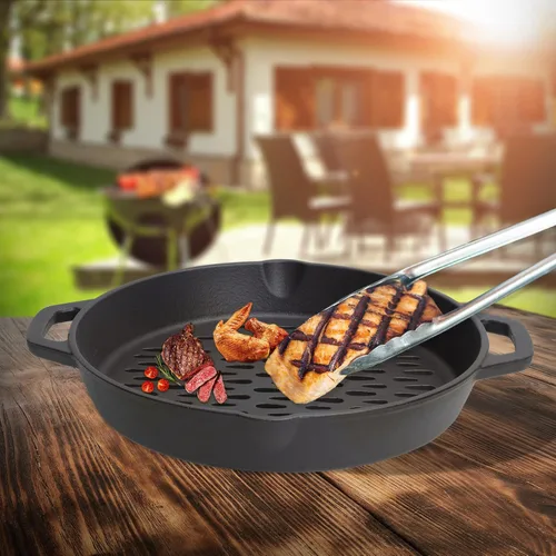 Miniatura 7 de Cestas redondas de hierro fundido para todos los ahumadores de carbón y parrillas de gas, bandeja antiadherente de hierro fundido de 12 pulgadas
