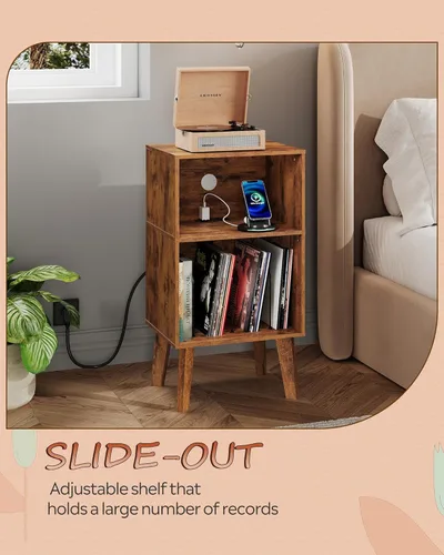 Miniatura 5 de WLIVE - Soporte para tocadiscos con estación de carga, moderna mesita de noche con almacenamiento, mesita de noche de espacio pequeño, mesa auxiliar