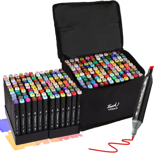 Hyrrt Marcadores de alcohol de doble punta de 120 colores, marcadores artísticos con soporte para bolígrafo, juego de marcadores de boceto