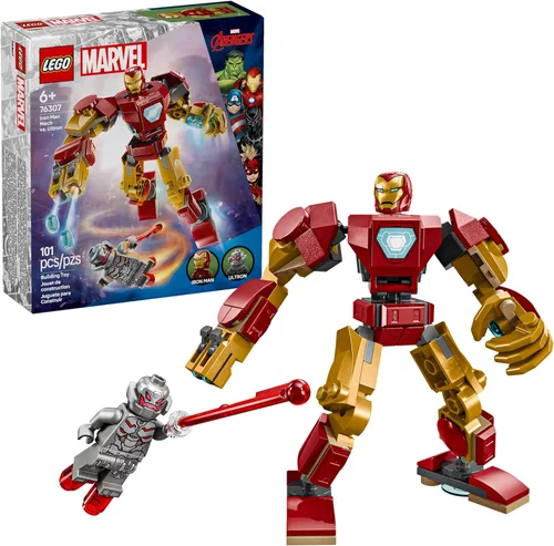 LEGO Marvel Iron Man Mech vs. Ultron - Juego de juguetes de construcción para niños, niños y niñas, a partir de 6 años, figura de acción para