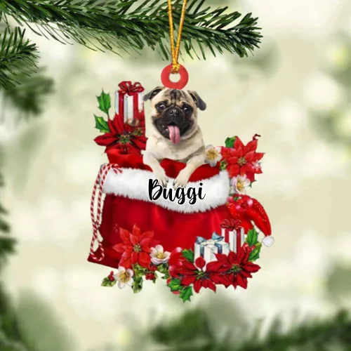 Miniatura 188 de Perro Akita Inu personalizado en bolsa de regalo, adorno de Navidad, nombre personalizado, regalo para amantes de los perros, familia, Navidad