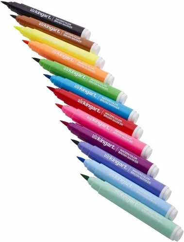 Miniatura 3 de KINGART Rotuladores de acuarela de punta de pincel con estuche, 12 colores, barril ancho para una fácil sujeción, tinta no tóxica a base de agua