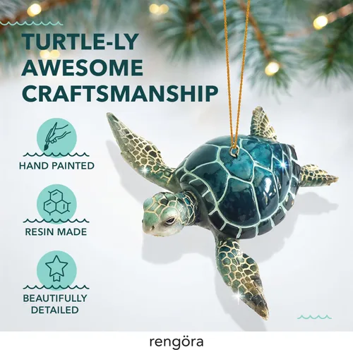 Miniatura 3 de Adorno de tortuga marina azul, decoraciones navideñas pintadas a mano 2023, temática de playa, decoración del océano, adornos de árbol de Navidad