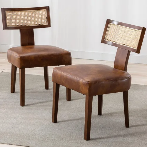 Miniatura 18 de VESCASA Sillas de comedor tapizadas de lino con patas de madera natural, modernas sillas de comedor acolchadas con ribete de cabeza de clavo