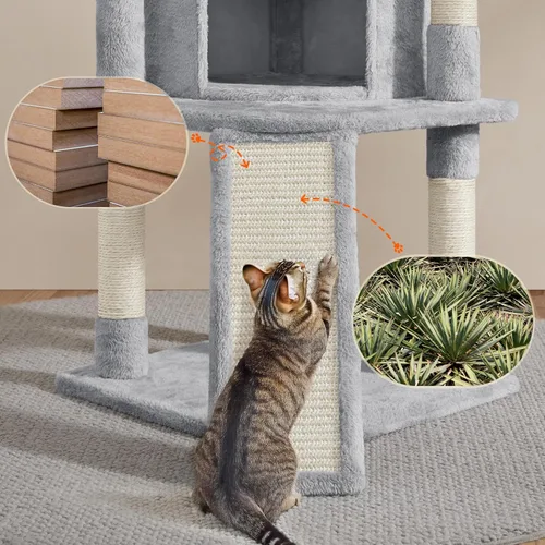 Miniatura 9 de Yaheetech Árbol para gatos, torre para gatos de 42 pulgadas para gatos de interior, casa para mascotas con gran pedestal y postes para rascar
