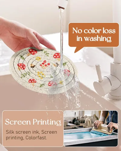 Miniatura 2 de Juego de 6 Posavasos para Bebidas - Posavasos Absorbentes para Tazas para Bebidas Mesa de Café Hogar Oficina Escritorio Decoración Tela de Algodón
