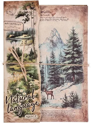 Miniatura 7 de icceemee 160 hojas de papel para álbumes de recortes de naturaleza, suministros para álbumes de recortes para diarios, conjunto de papel
