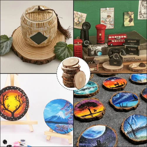 Miniatura 5 de FSWCCK 17 piezas de rebanadas de madera sin terminar para centros de mesa, 5.1-5.5 pulgadas, discos naturales redondos con corteza de árbol