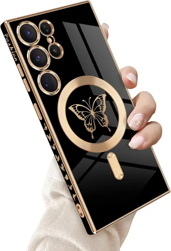 Miniatura 12 de Newseego Funda magnética para Samsung Galaxy S21 Plus 5G, bonita funda de lujo con borde chapado de mariposa para mujeres, niñas y hombres, TPU