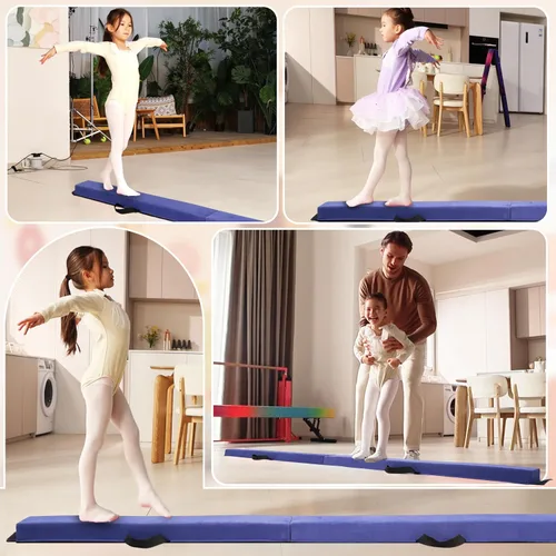 Miniatura 6 de Viga de equilibrio plegable de 6 pies/9 pies para niños de 3 a 15 años - Viga de suelo de gimnasia plegable, antideslizante, bolsa de transporte