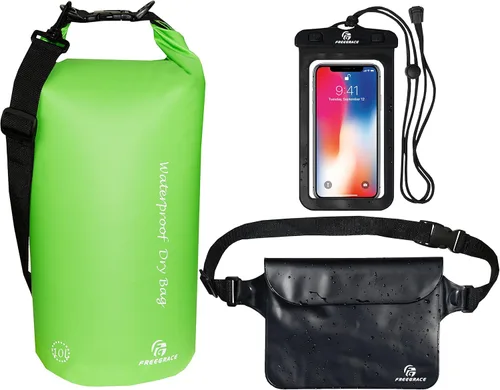 Freegrace Juego de 3 bolsas secas impermeables con 2 sellos de cierre de cremallera y correa de hombro desmontable, bolsa de cintura y funda para