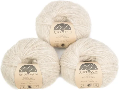 Miniatura 8 de Juego de 3 hilos de lana merino de alpaca bebé [426 yardas en total] gris claro, #4 peinado